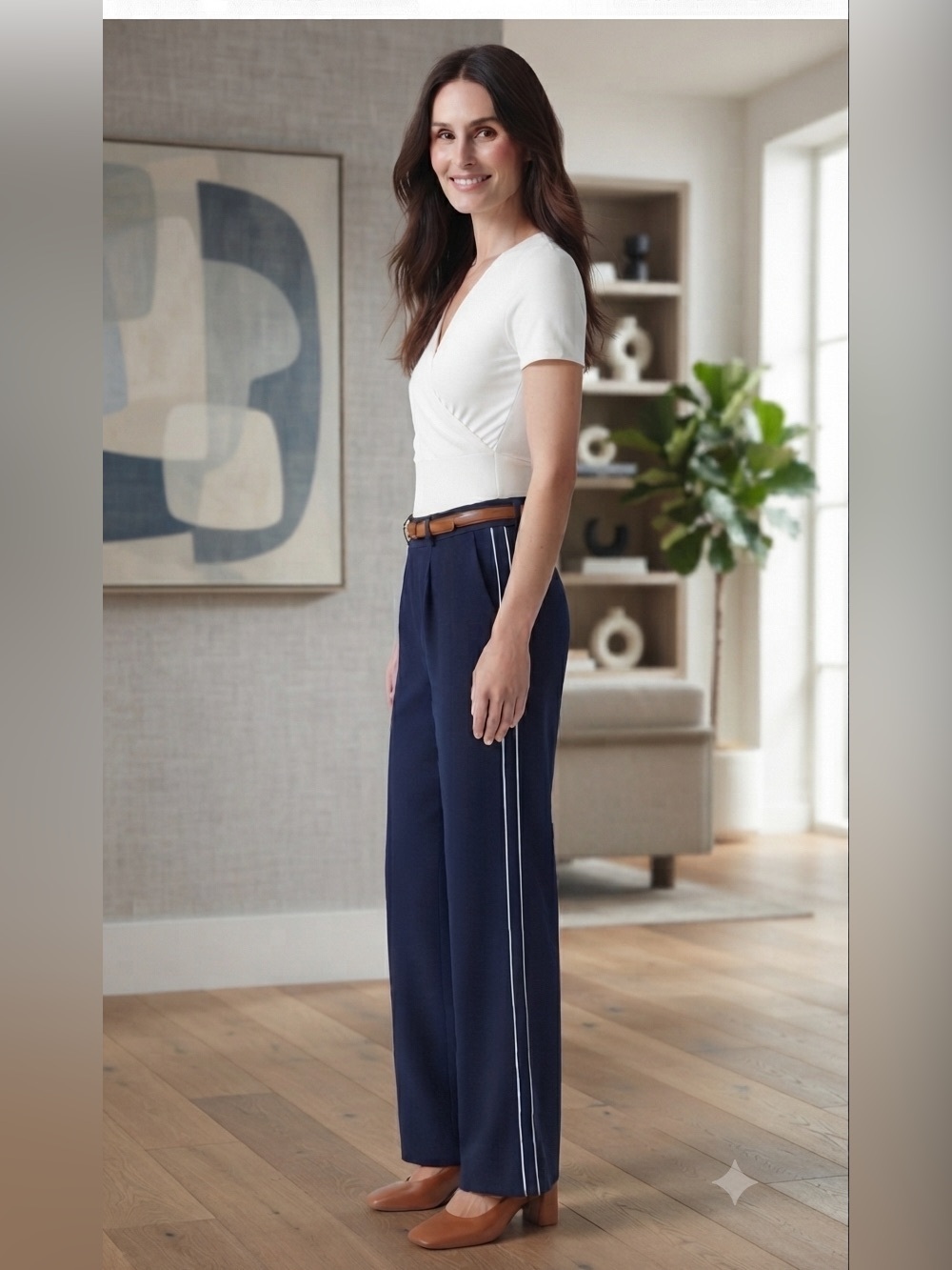 Trullea Navy Dress Pants with White Stripe